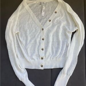 Madewell Ivory V-Neck Button Cardigan